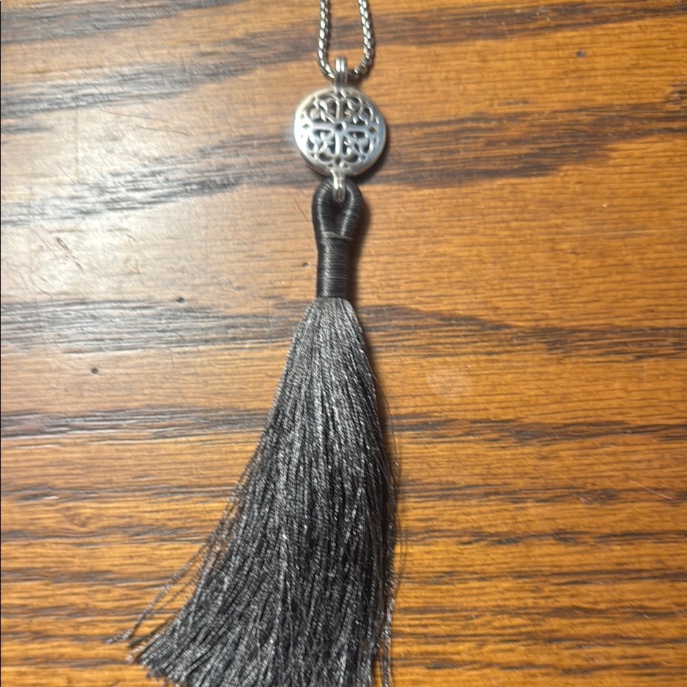 Brighton Elegant Silver and Black Tassel Necklace